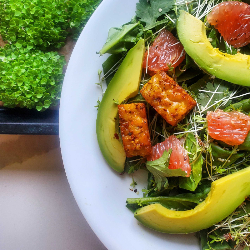 Chili-Marinated Tempeh with Avocado, Grapefruit &amp; Garden Cress Salad ...