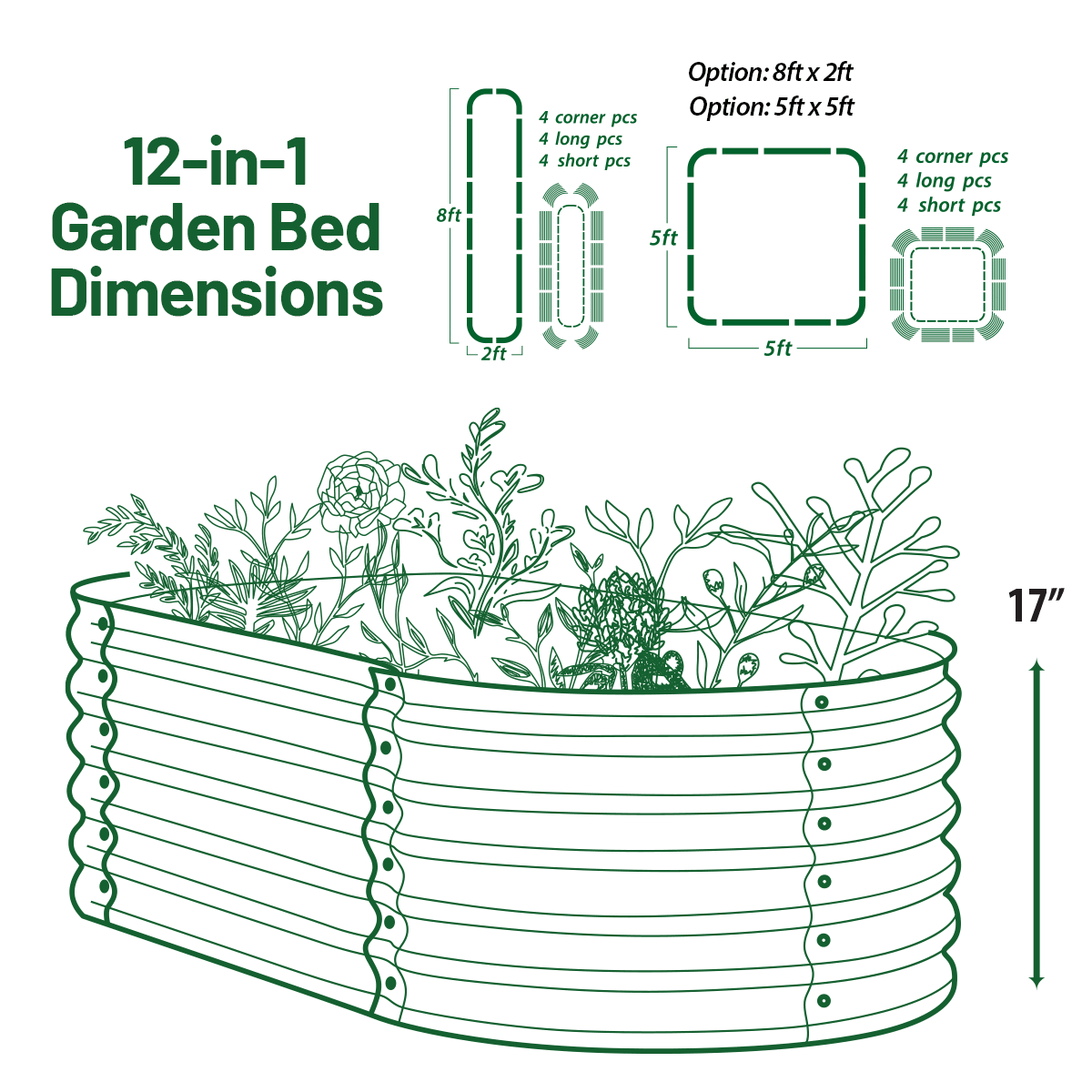 17" Tall, 12-in-1  Raised Garden Bed in Ivory